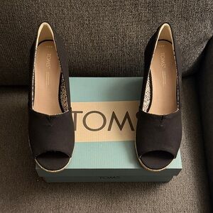 TOMS Black Peep Toe Wedges